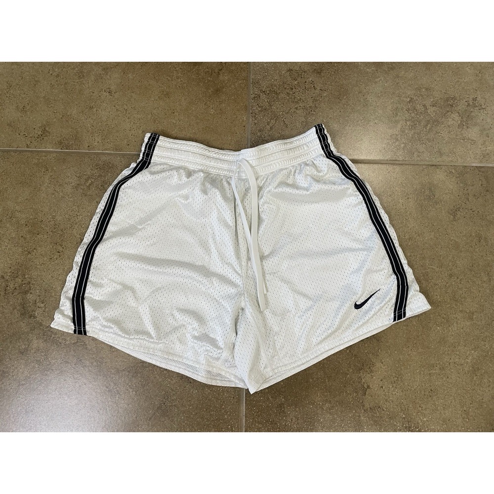 Nike WOMENS Sz S Dri-Fit White Black Mesh Shorts Training Running Drawstring 4"
